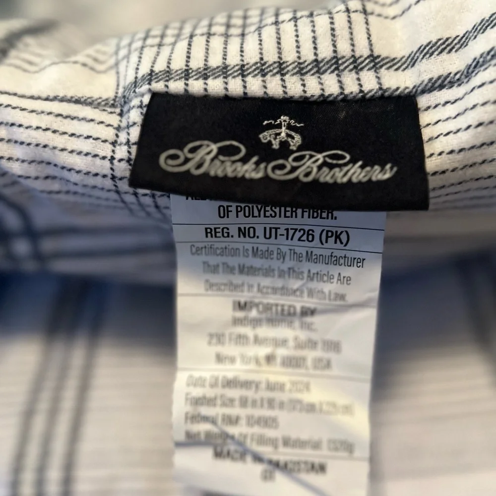 Brooks Brothers Twin Plaid Cotton Flannel Comforter And Sham Gray White EUC